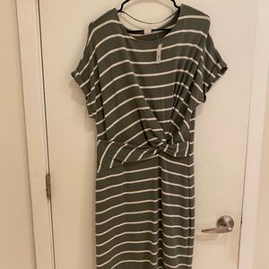 Olive green and white wrap dress